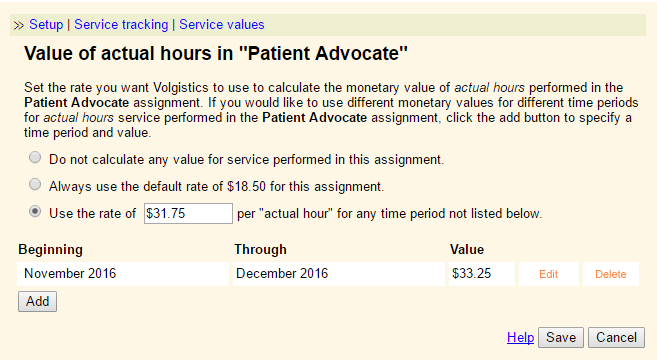 Service Value Setup for Patient Advocate Assignment