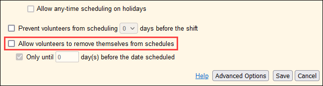 Image of volunteer remove from schedule option