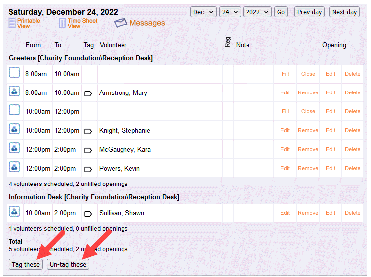 Master Schedule Tag Options