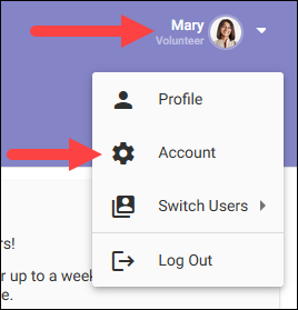 Account page option in user menu