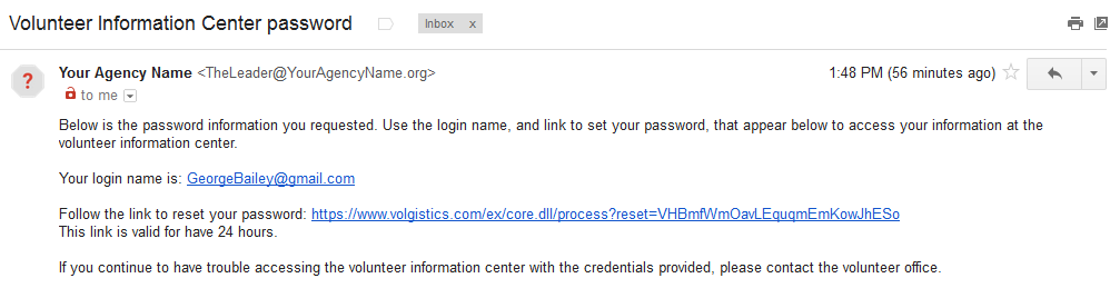 Password reset email