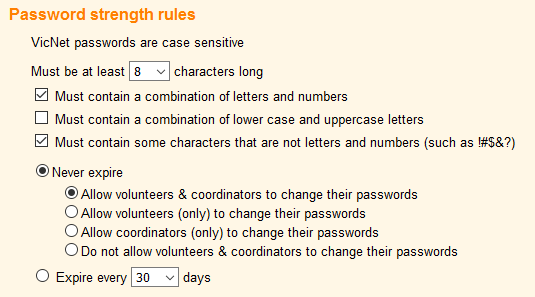 VicNet password strength rules