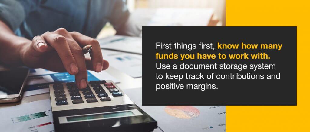 First things first, know how many funds you have to work with. You can only create a volunteer organization budget if you're familiar with your constraints. Use a document storage system to keep track of contributions and positive margins.