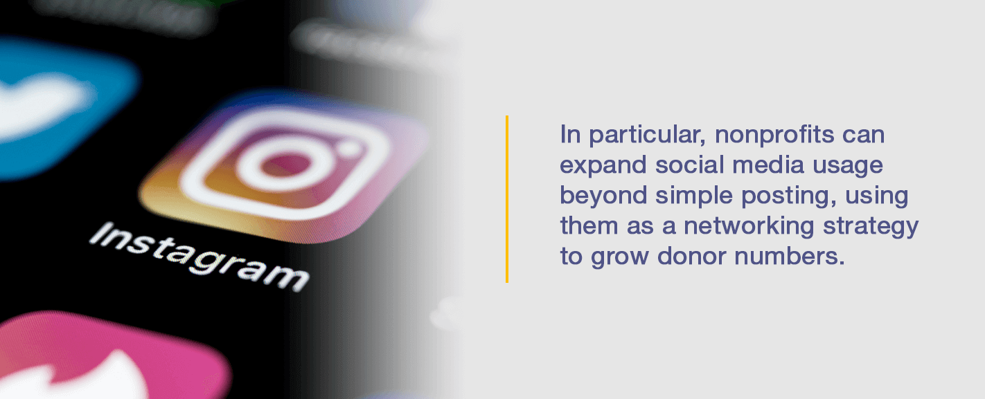 In partciular, nonprofits can expand social media usage beyond simple posting, using them as a networking strategy to grow donor numbers.