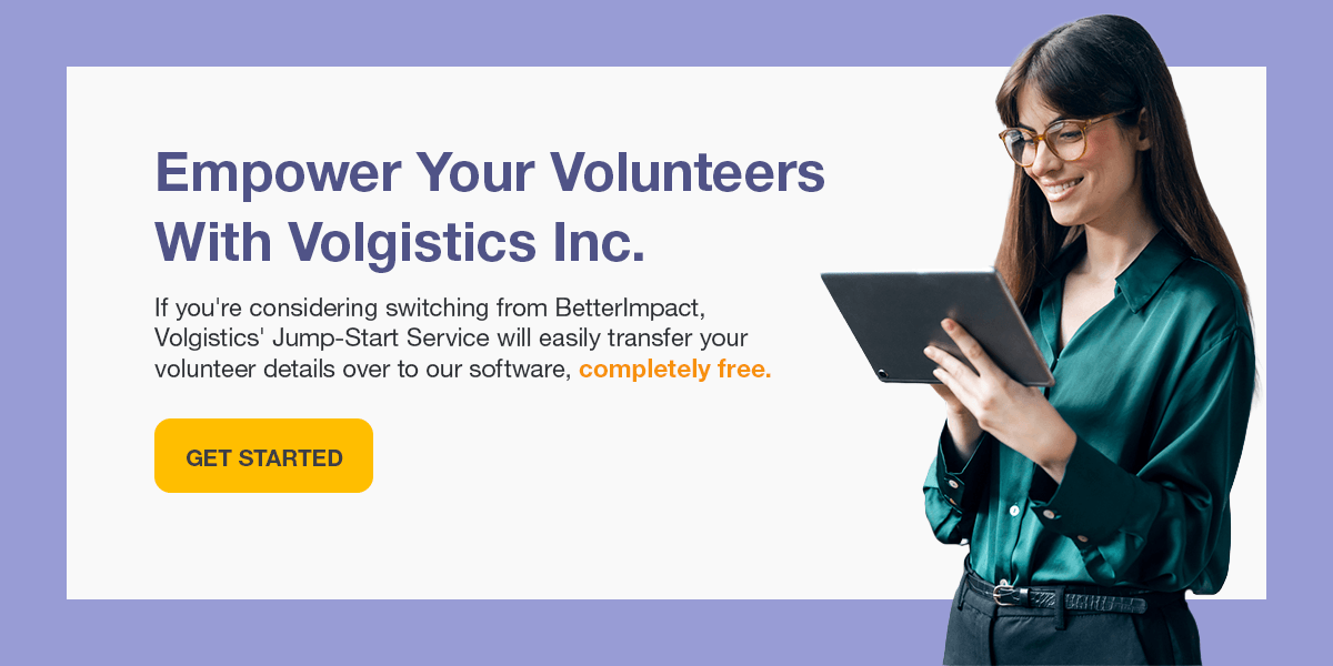Woman looking at a tablet with instructions on how to empower volunteers with Volgistics software.