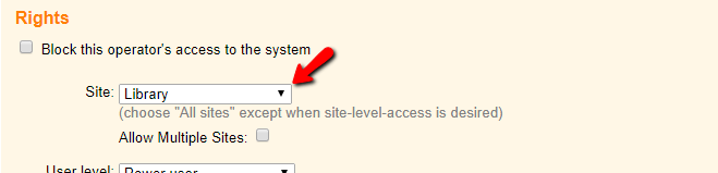 Image of Site Dropdown Set to Library