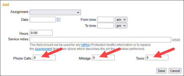 Service Measure fields on the Service tab