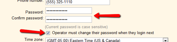 Image of Must Change Password Box and Password Fields
