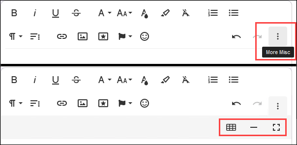 Image of formatting options in expanded toolbars and menus