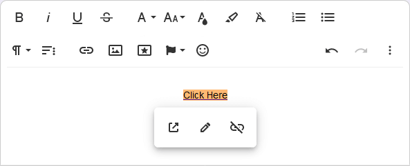 Image of the hyperlink toolbar options