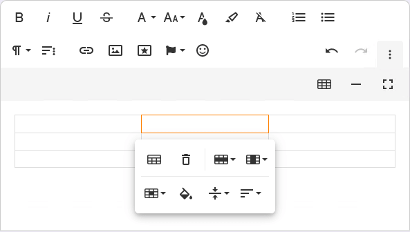 Image of the table toolbar