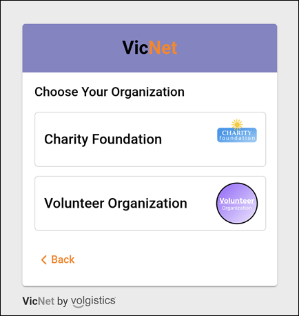 VicNet App Organization Selection
