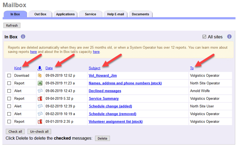 Examples of Sortable Column Headings