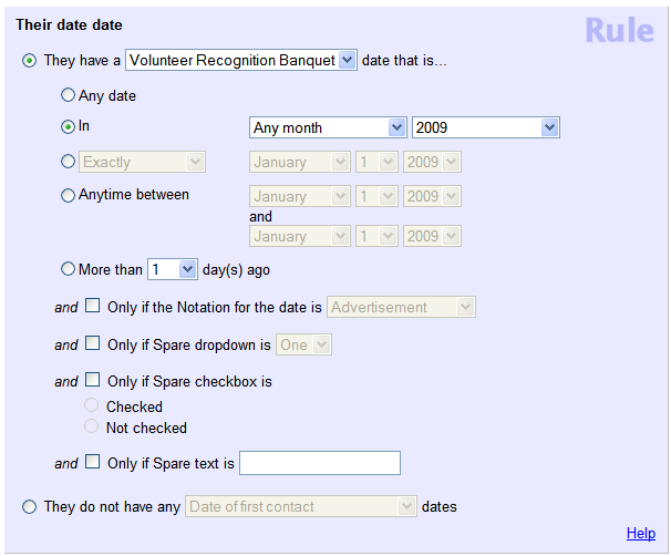 Example of Rule Set to Find Volunteers With Volunteer Recognition Banquet Date