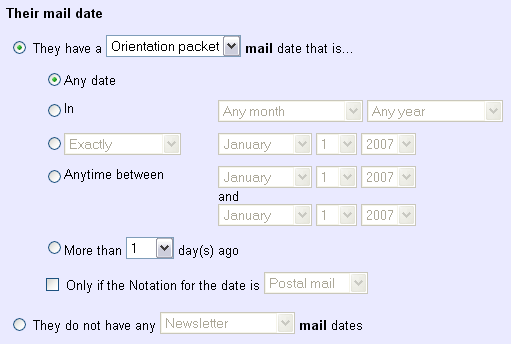 Example of Rule Set to Find Volunteers With Any Orientation Packet Date