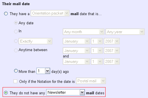 Example of Rule Set to Find Volunteers Without Any Newsletter Dates