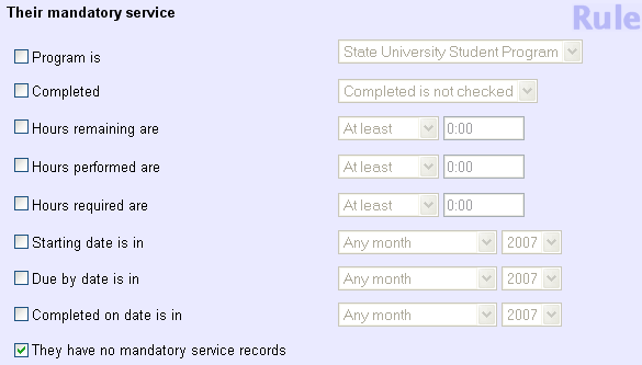 Example of Rule Set for No Mandatory Service