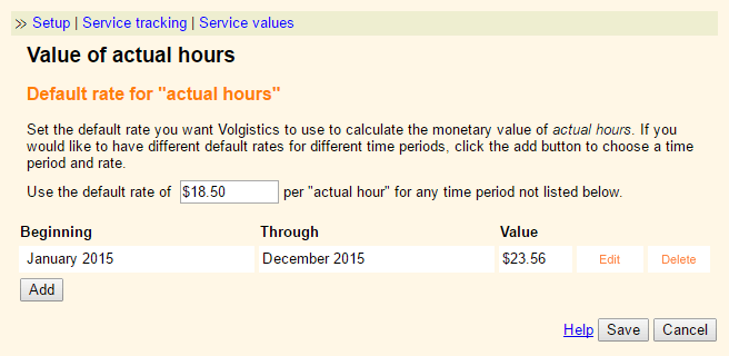 Service Value Setup for Actual Hours