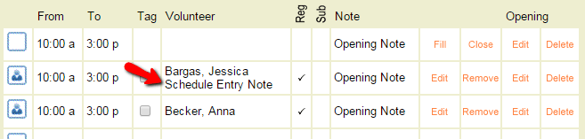 Example of Schedule Entry Note