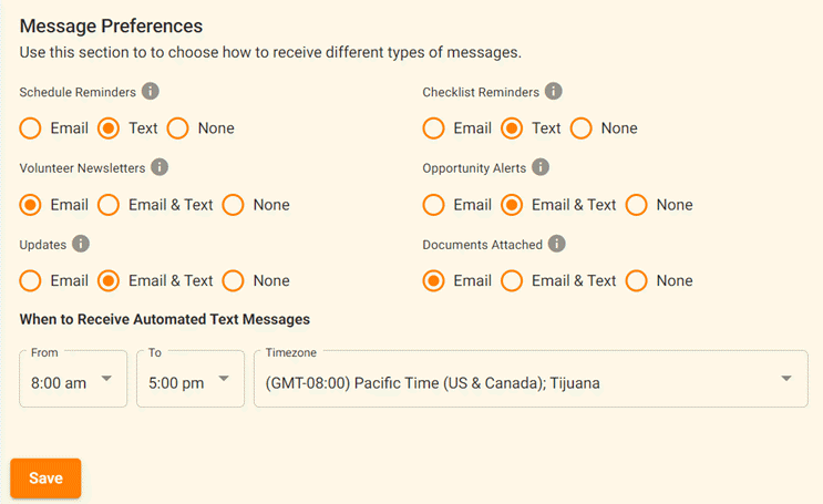 Image of Message Preferences Section