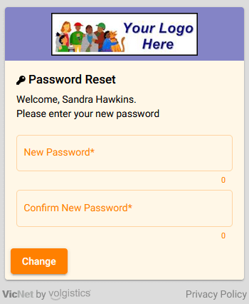 Example of Password Reset Screen