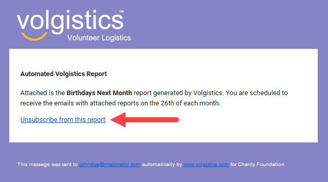 Link to unsubscribe from automatic report emails