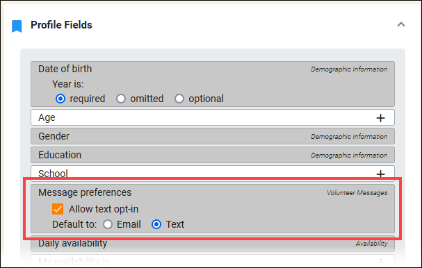 Message Preferences settings for new application forms