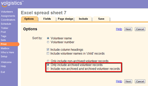 Image of Excel Report Options Tab