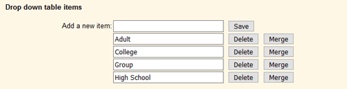 Drop Down Table Items Section