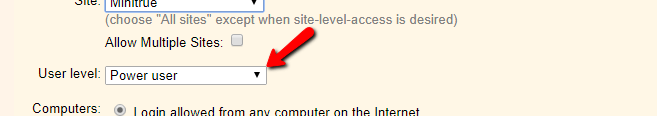 Image of User Level Dropdown