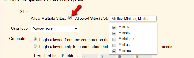 Image of Multiple Sites Box and Site Selection Box