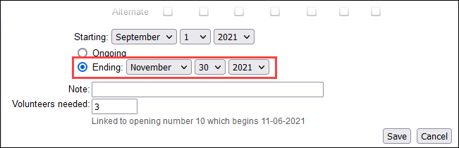 Image of Ending Date Setting