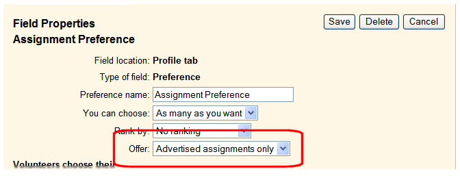 Advertised Assignments Only Option