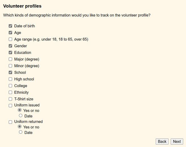 Image of Volunteer Profile Field Options