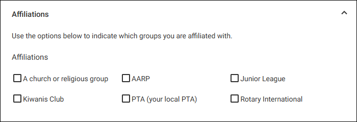 Affiliations on Application Form