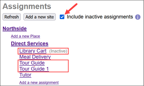 Example of Number Added to Assignment and Inactive Assignment