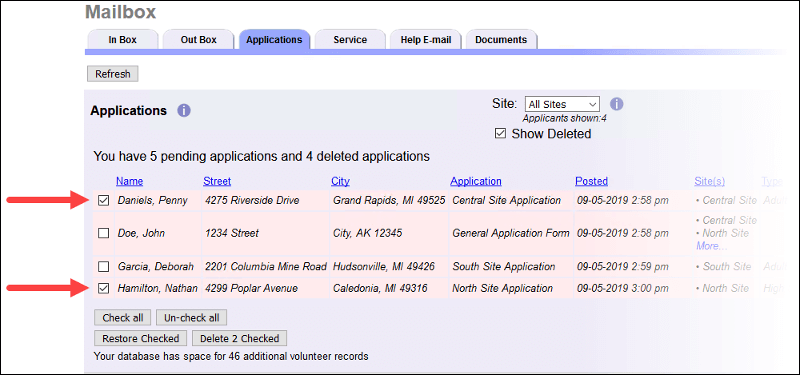 Image of checked deleted application boxes