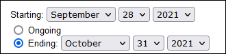 Image of opening settings starting September 28 and ending October 31