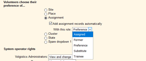 Image of Assignment Preference Field Setup Page