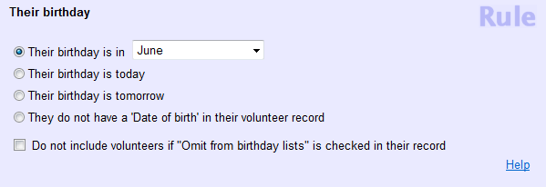 Example of Their Birthday Set Rule Options