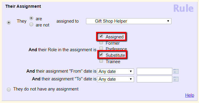 Example of Assigned or Substitute Role in Gift Shop Helper Assignment