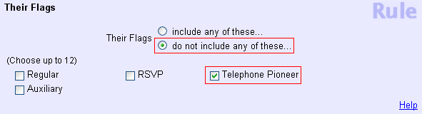 Example of Rule Set to Not Include the Telephone Pioneer Flag