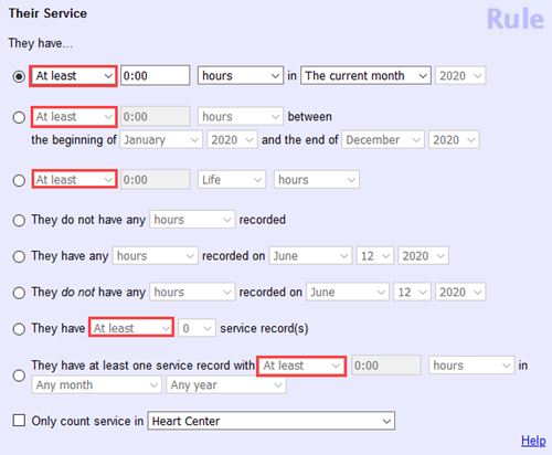 Examples of Fields for At Least, Exactly, and Fewer Than