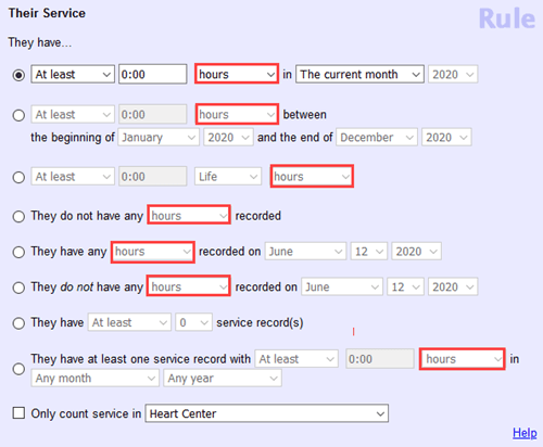 Examples of Dropdown Fields for Selecting Different Types of Service