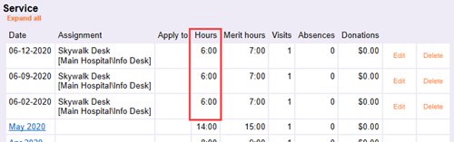 Example of Volunteer With Service Entries Under 12 Hours