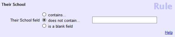 Image of a Set configured to find volunteers whose School field is not blank