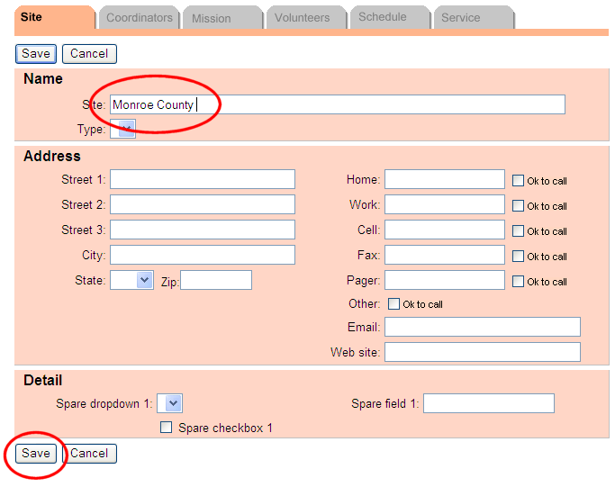 Image of Name Field on Site Record