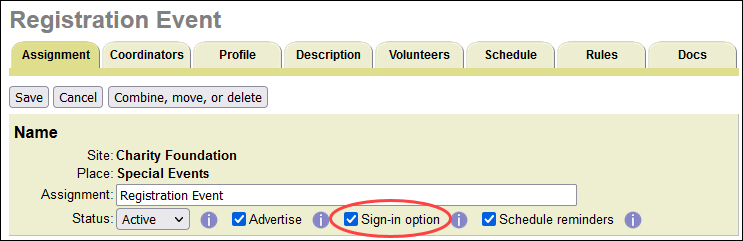 Example of Sign-in option checkbox