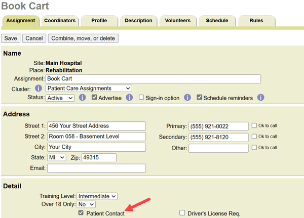 Example of Patient Contact Field