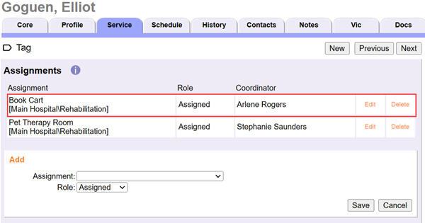 Example of Role on Service Tab